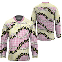 Pink Palaka Hawaii Hockey Jersey Kukui Nut Pikake Lei Hawaiian Tapa Pattern - Polynesian Pride