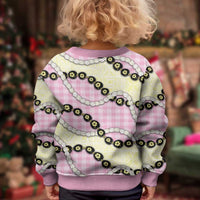 Pink Palaka Hawaii Kid Ugly Christmas Sweater Kukui Nut Pikake Lei Hawaiian Tapa Pattern - Polynesian Pride