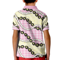 Pink Palaka Hawaii Kid Polo Shirt Kukui Nut Pikake Lei Hawaiian Tapa Pattern - Polynesian Pride