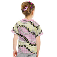 Pink Palaka Hawaii Kid T Shirt Kukui Nut Pikake Lei Hawaiian Tapa Pattern - Polynesian Pride