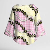 Pink Palaka Hawaii Kimono Sleeve Blouse Kukui Nut Pikake Lei Hawaiian Tapa Pattern - Polynesian Pride