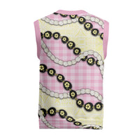 Pink Palaka Hawaii Christmas Knitted V-Neck Vest Kukui Nut Pikake Lei Hawaiian Tapa Pattern - Polynesian Pride