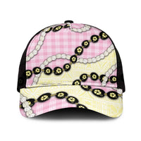 Pink Palaka Hawaii Mesh Trucker Cap Kukui Nut Pikake Lei Hawaiian Tapa Pattern LT14 One Size Black Pink - Polynesian Pride