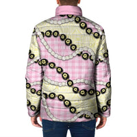 Pink Palaka Hawaii Padded Jacket Kukui Nut Pikake Lei Hawaiian Tapa Pattern - Polynesian Pride