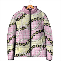Pink Palaka Hawaii Padded Jacket Kukui Nut Pikake Lei Hawaiian Tapa Pattern - Polynesian Pride