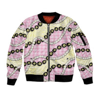 Pink Palaka Hawaii Sleeve Zip Bomber Jacket Kukui Nut Pikake Lei Hawaiian Tapa Pattern - Polynesian Pride