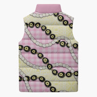 Pink Palaka Hawaii Sleeveless Puffer Jacket Kukui Nut Pikake Lei Hawaiian Tapa Pattern - Polynesian Pride