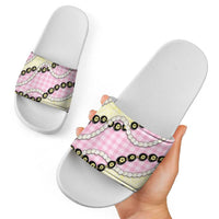 Pink Palaka Hawaii Slide Sandals Kukui Nut Pikake Lei Hawaiian Tapa Pattern - Polynesian Pride