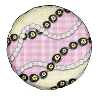 Pink Palaka Hawaii Spare Tire Cover Kukui Nut Pikake Lei Hawaiian Tapa Pattern - Polynesian Pride