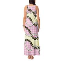 Pink Palaka Hawaii Tank Maxi Dress Kukui Nut Pikake Lei Hawaiian Tapa Pattern - Polynesian Pride