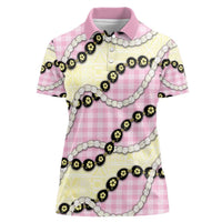 Pink Palaka Hawaii Women Polo Shirt Kukui Nut Pikake Lei Hawaiian Tapa Pattern - Polynesian Pride