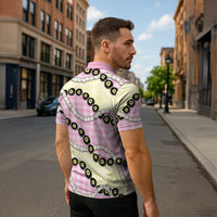 Pink Palaka Hawaii Zipper Polo Shirt Kukui Nut Pikake Lei Hawaiian Tapa Pattern - Polynesian Pride