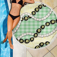 Green Palaka Hawaii Beach Blanket Kukui Nut Pikake Lei Hawaiian Tapa Pattern - Polynesian Pride