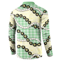 Green Palaka Hawaii Button Sweatshirt Kukui Nut Pikake Lei Hawaiian Tapa Pattern - Polynesian Pride