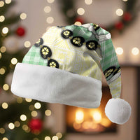 Green Palaka Hawaii Christmas Santa Hat Kukui Nut Pikake Lei Hawaiian Tapa Pattern - Polynesian Pride