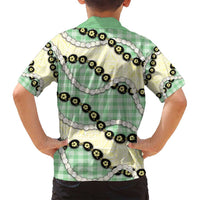 Green Palaka Hawaii Family Matching Off Shoulder Maxi Dress and Hawaiian Shirt Kukui Nut Pikake Lei Hawaiian Tapa Pattern - Polynesian Pride