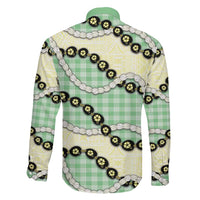 Green Palaka Hawaii Family Matching Off Shoulder Maxi Dress and Hawaiian Shirt Kukui Nut Pikake Lei Hawaiian Tapa Pattern - Polynesian Pride