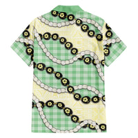Green Palaka Hawaii Family Matching Off Shoulder Short Dress and Hawaiian Shirt Kukui Nut Pikake Lei Hawaiian Tapa Pattern - Polynesian Pride