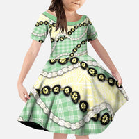 Green Palaka Hawaii Family Matching Puletasi and Hawaiian Shirt Kukui Nut Pikake Lei Hawaiian Tapa Pattern LT14 Daughter's Dress Green - Polynesian Pride