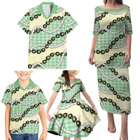 Green Palaka Hawaii Family Matching Puletasi and Hawaiian Shirt Kukui Nut Pikake Lei Hawaiian Tapa Pattern LT14 - Polynesian Pride