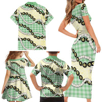Green Palaka Hawaii Family Matching Short Sleeve Bodycon Dress and Hawaiian Shirt Kukui Nut Pikake Lei Hawaiian Tapa Pattern LT14 - Polynesian Pride