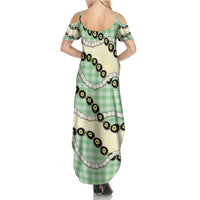 Green Palaka Hawaii Family Matching Summer Maxi Dress and Hawaiian Shirt Kukui Nut Pikake Lei Hawaiian Tapa Pattern - Polynesian Pride