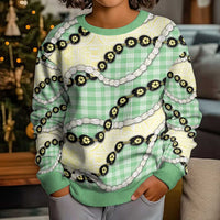 Green Palaka Hawaii Kid Ugly Christmas Sweater Kukui Nut Pikake Lei Hawaiian Tapa Pattern - Polynesian Pride