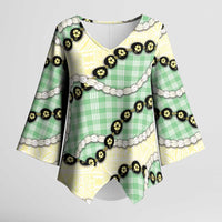 Green Palaka Hawaii Kimono Sleeve Blouse Kukui Nut Pikake Lei Hawaiian Tapa Pattern - Polynesian Pride