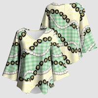 Green Palaka Hawaii Kimono Sleeve Blouse Kukui Nut Pikake Lei Hawaiian Tapa Pattern - Polynesian Pride