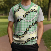 Green Palaka Hawaii Christmas Knitted V-Neck Vest Kukui Nut Pikake Lei Hawaiian Tapa Pattern - Polynesian Pride