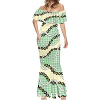 Green Palaka Hawaii Mermaid Dress Kukui Nut Pikake Lei Hawaiian Tapa Pattern - Polynesian Pride
