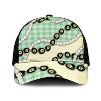 Green Palaka Hawaii Mesh Trucker Cap Kukui Nut Pikake Lei Hawaiian Tapa Pattern LT14 One Size Black Green - Polynesian Pride