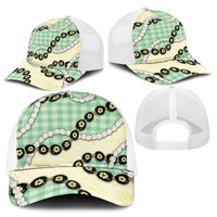 Green Palaka Hawaii Mesh Trucker Cap Kukui Nut Pikake Lei Hawaiian Tapa Pattern LT14 - Polynesian Pride