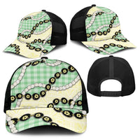 Green Palaka Hawaii Mesh Trucker Cap Kukui Nut Pikake Lei Hawaiian Tapa Pattern LT14 - Polynesian Pride