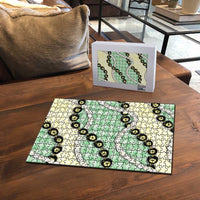 Green Palaka Hawaii Puzzle Kukui Nut Pikake Lei Hawaiian Tapa Pattern - Polynesian Pride