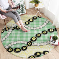 Green Palaka Hawaii Round Carpet Kukui Nut Pikake Lei Hawaiian Tapa Pattern - Polynesian Pride