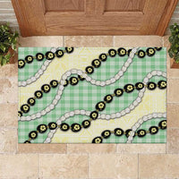 Green Palaka Hawaii Rubber Doormat Kukui Nut Pikake Lei Hawaiian Tapa Pattern - Polynesian Pride