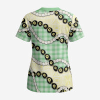Green Palaka Hawaii Scrub Top Kukui Nut Pikake Lei Hawaiian Tapa Pattern - Polynesian Pride