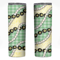 Green Palaka Hawaii Skinny Tumbler Kukui Nut Pikake Lei Hawaiian Tapa Pattern - Polynesian Pride