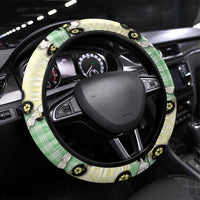 Green Palaka Hawaii Steering Wheel Cover Kukui Nut Pikake Lei Hawaiian Tapa Pattern - Polynesian Pride