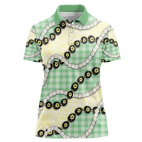 Green Palaka Hawaii Women Polo Shirt Kukui Nut Pikake Lei Hawaiian Tapa Pattern - Polynesian Pride