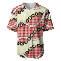 Red Palaka Hawaii Baseball Jersey Kukui Nut Pikake Lei Hawaiian Tapa Pattern - Polynesian Pride