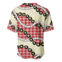 Red Palaka Hawaii Baseball Jersey Kukui Nut Pikake Lei Hawaiian Tapa Pattern - Polynesian Pride