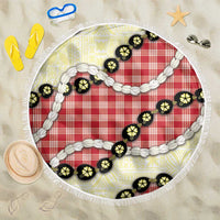 Red Palaka Hawaii Beach Blanket Kukui Nut Pikake Lei Hawaiian Tapa Pattern - Polynesian Pride