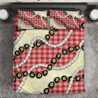 Red Palaka Hawaii Bedding Set Kukui Nut Pikake Lei Hawaiian Tapa Pattern - Polynesian Pride