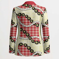 Red Palaka Hawaii Blazer Kukui Nut Pikake Lei Hawaiian Tapa Pattern - Polynesian Pride