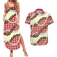 Red Palaka Hawaii Couples Matching Summer Maxi Dress and Hawaiian Shirt Kukui Nut Pikake Lei Hawaiian Tapa Pattern LT14 Red - Polynesian Pride