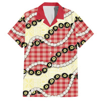Red Palaka Hawaii Family Matching Long Sleeve Bodycon Dress and Hawaiian Shirt Kukui Nut Pikake Lei Hawaiian Tapa Pattern - Polynesian Pride