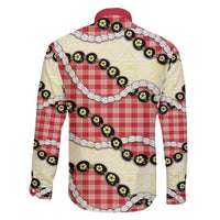 Red Palaka Hawaii Family Matching Long Sleeve Bodycon Dress and Hawaiian Shirt Kukui Nut Pikake Lei Hawaiian Tapa Pattern - Polynesian Pride