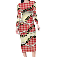 Red Palaka Hawaii Family Matching Long Sleeve Bodycon Dress and Hawaiian Shirt Kukui Nut Pikake Lei Hawaiian Tapa Pattern - Polynesian Pride